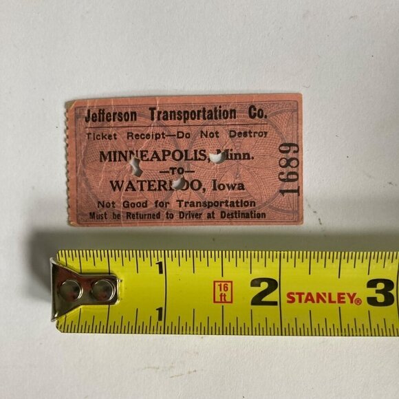 Vintage Jefferson Transportation Co. Ticket Bus? Train? Minneapolis to Waterloo - Picture 2 of 3